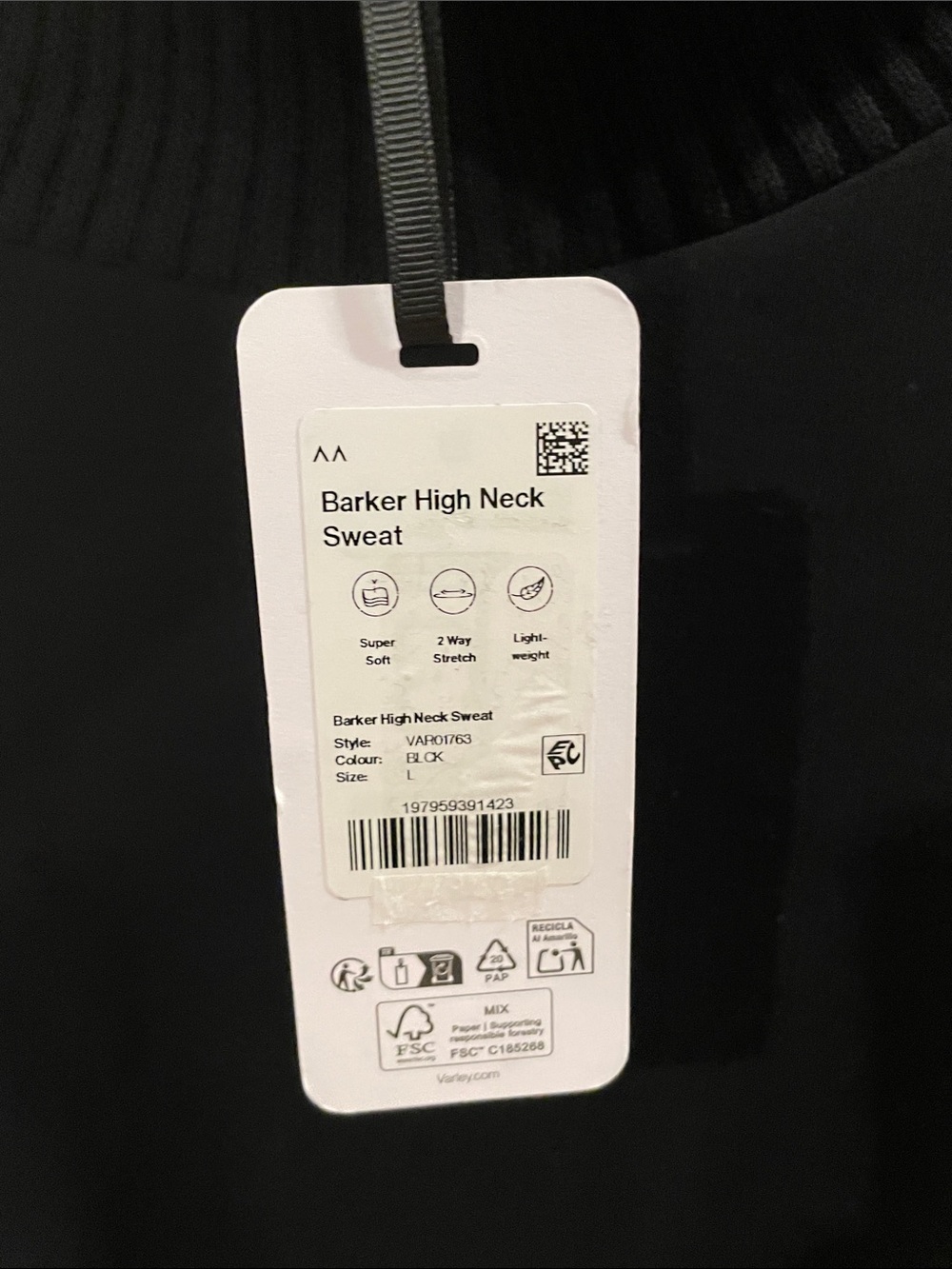 VARLEY Barker High Neck Black DoubleSoft Sweatshirt Size Large, NWT - Picture 3 of 11